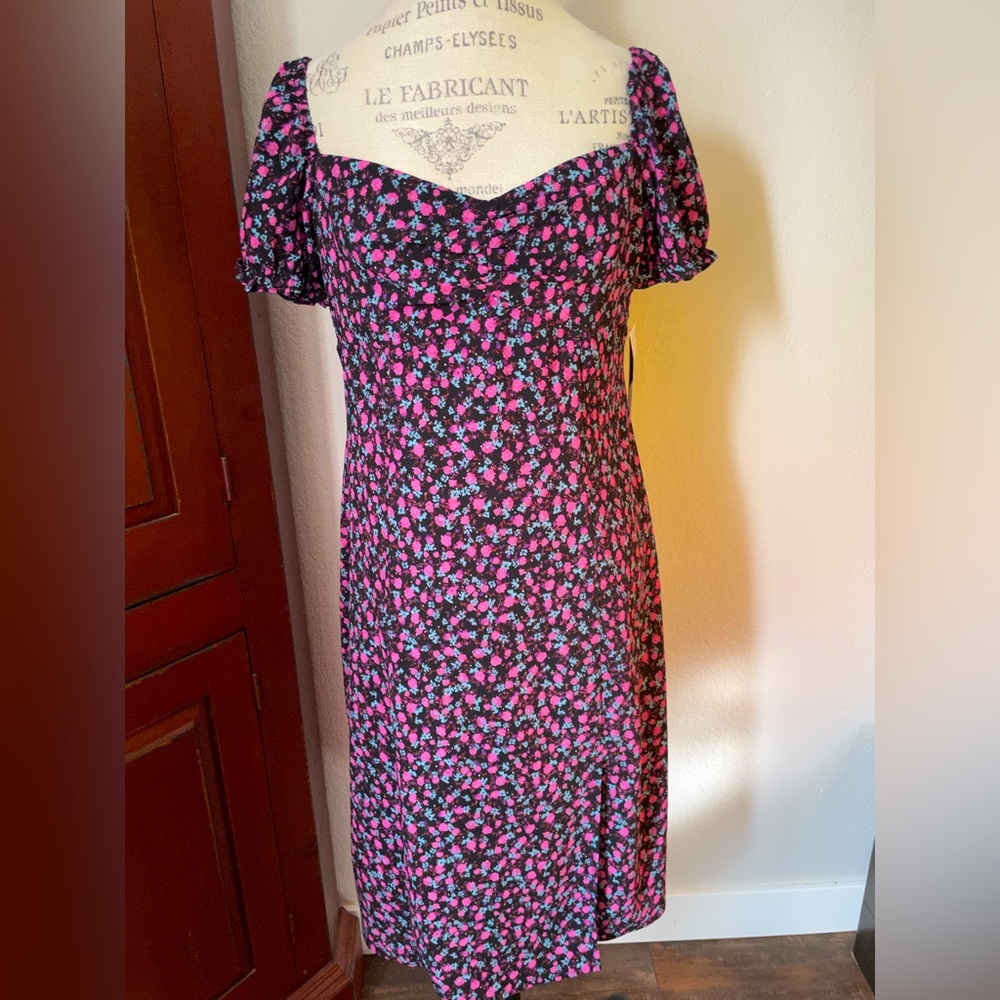 NWT XL Black dress with blue, fuschia, pink, purple flowers